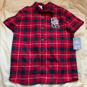 Disney Store Boys Red Plaid Adaptive Flannel Mickey Mouse Shirt XL